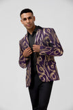 Glitter Purple Padrão Impresso Notched Lapela Blazer Masculino