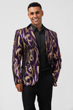 Glitter Purple Padrão Impresso Notched Lapela Blazer Masculino