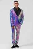 Sparkly Purple Sequins Xale Lapela 2 Peças Homens Prom Ternos