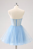 Sky Blue Uma Linha Sweetheat Corset Tulle Homecoming Dress com Sequins