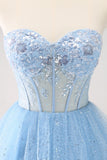 Sky Blue Uma Linha Sweetheat Corset Tulle Homecoming Dress com Sequins