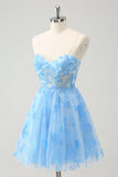 Blue A Line Espaghetti Correias Corset Glow In The Dark Homecoming Dresses