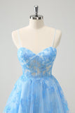 Blue A Line Espaghetti Correias Corset Glow In The Dark Homecoming Dresses