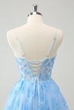 Blue A Line Espaghetti Correias Corset Glow In The Dark Homecoming Dresses