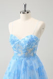 Blue A Line Espaghetti Correias Corset Glow In The Dark Homecoming Dresses