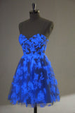 Blue A Line Espaghetti Correias Corset Glow In The Dark Homecoming Dresses