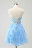 Blue A Line Espaghetti Correias Corset Glow In The Dark Homecoming Dresses