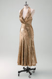 Golden Halter Pescoço Sereia Midi Vestido de Noiva Convidado