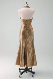 Golden Halter Pescoço Sereia Midi Vestido de Noiva Convidado