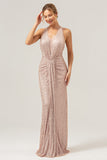 Glitter Blush Sereia Halter Backless Long Prom Dress