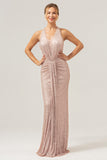 Glitter Blush Sereia Halter Backless Long Prom Dress