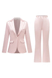 Cinzento Rosa Pico Lapela Cetim Slim Fit Fatos Femininos