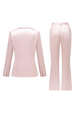 Cinzento Rosa Pico Lapela Cetim Slim Fit Fatos Femininos