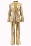 Cintilante Golden Lapel Sequins Mulheres Ternos de Festa