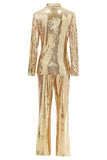 Cintilante Golden Lapel Sequins Mulheres Ternos de Festa