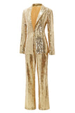 Cintilante Golden Lapel Sequins Mulheres Ternos de Festa
