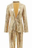 Cintilante Golden Lapel Sequins Mulheres Ternos de Festa
