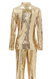 Cintilante Golden Lapel Sequins Mulheres Ternos de Festa
