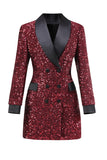 Sparkly Borgonha Bodycon Sequin Maxi Blazer Feminino