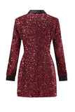 Sparkly Borgonha Bodycon Sequin Maxi Blazer Feminino