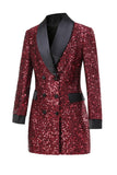 Sparkly Borgonha Bodycon Sequin Maxi Blazer Feminino