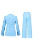 Blue Peak Lapel 2 peças ternos femininos com cinto