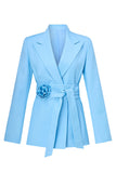 Blue Peak Lapel 2 peças ternos femininos com cinto