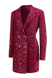 Sparkly Fuchsia Notched Blazer Feminino Longo