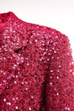 Sparkly Fuchsia Notched Blazer Feminino Longo