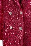 Sparkly Fuchsia Notched Blazer Feminino Longo