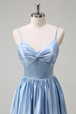Sky Blue Espaghetti Correias A-Line Vestido Longo Madrinha