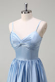 Sky Blue Espaghetti Correias A-Line Vestido Longo Madrinha