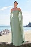 Verde claro ombro frio destacável mangas Chiffon vestido de dama de honra