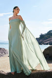 Verde claro ombro frio destacável mangas Chiffon vestido de dama de honra