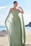Verde claro ombro frio destacável mangas Chiffon vestido de dama de honra