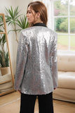 Sparkly Silver Preto Pico Lapela Blazer Feminino Prom