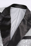 Sparkly Silver Preto Pico Lapela Blazer Feminino Prom