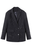 Blazer de lapela preto frisado com frisos brilhantes