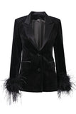 Black Peak Lapela Velvet Blazer com Penas