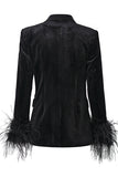 Black Peak Lapela Velvet Blazer com Penas