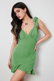 Green Short Bodycon vestido de festa com babados