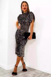 Brilhante Sereia Preto Sequins High Neck Tea Length Vestido de festa