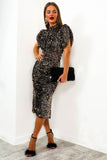 Brilhante Sereia Preto Sequins High Neck Tea Length Vestido de festa