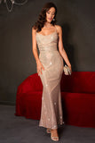 Espumante Champagne Sereia Esparguete Correias Lace-Up Back Sequins Long Party Dress