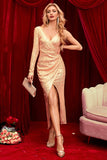 Espumante Champagne Wrap Sequins Long Prom Dress