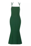 Sereia Verde Escuro Correias Esparguete Corset Vestido Longo Baile