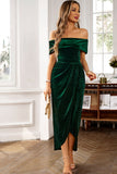 Brown Off the Shoulder Velvet Wrap Vestido Longo do Baile de Formatura