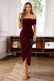 Brown Off the Shoulder Velvet Wrap Vestido Longo do Baile de Formatura