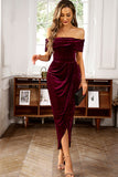 Brown Off the Shoulder Velvet Wrap Vestido Longo do Baile de Formatura