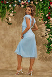 Sky Blue A Line V Neck Tulle Vestido de Coquetel